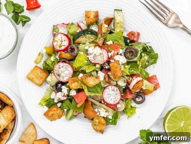 Fattoush salad with toasted pita bread.