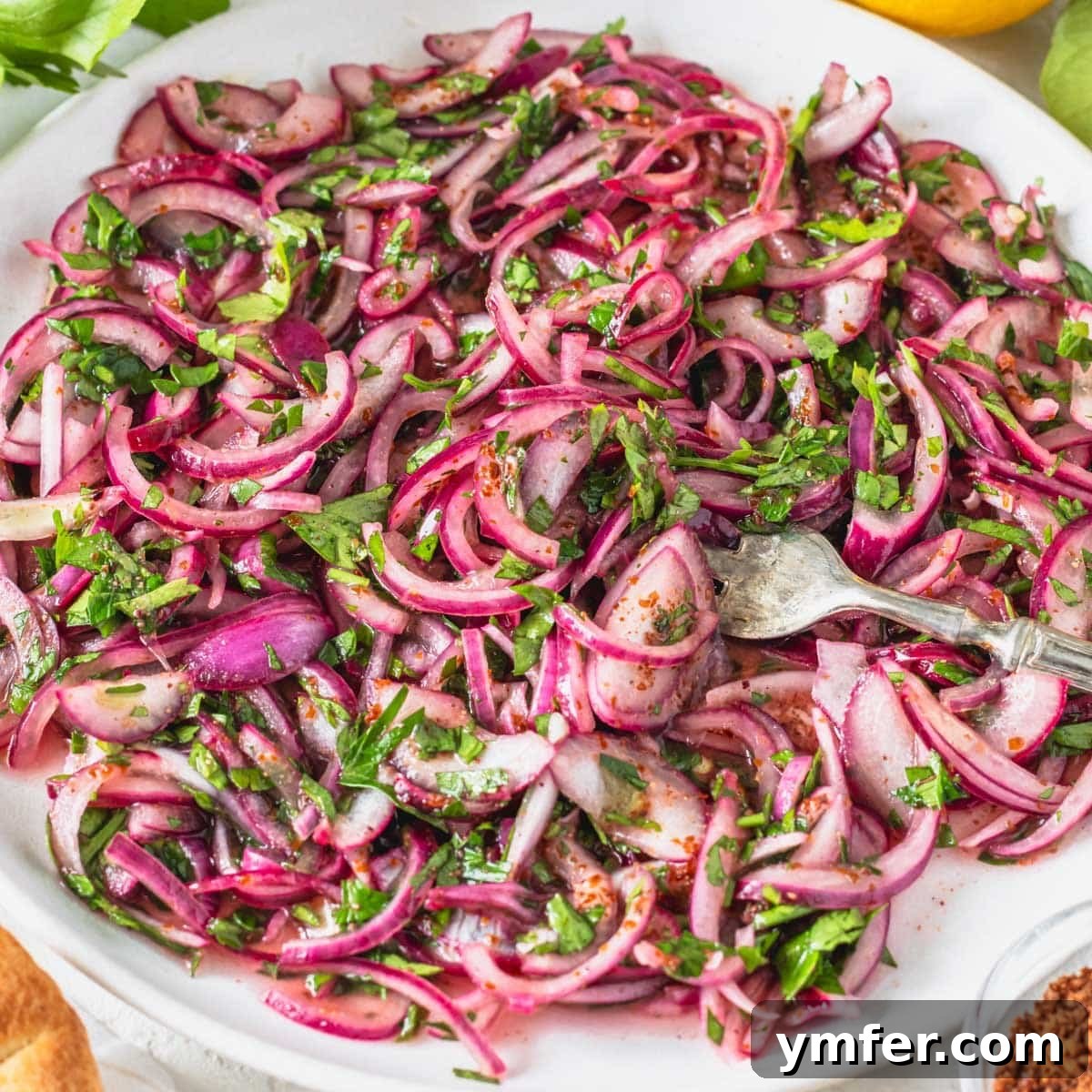 Sumac onions, a vibrant red onion salad.