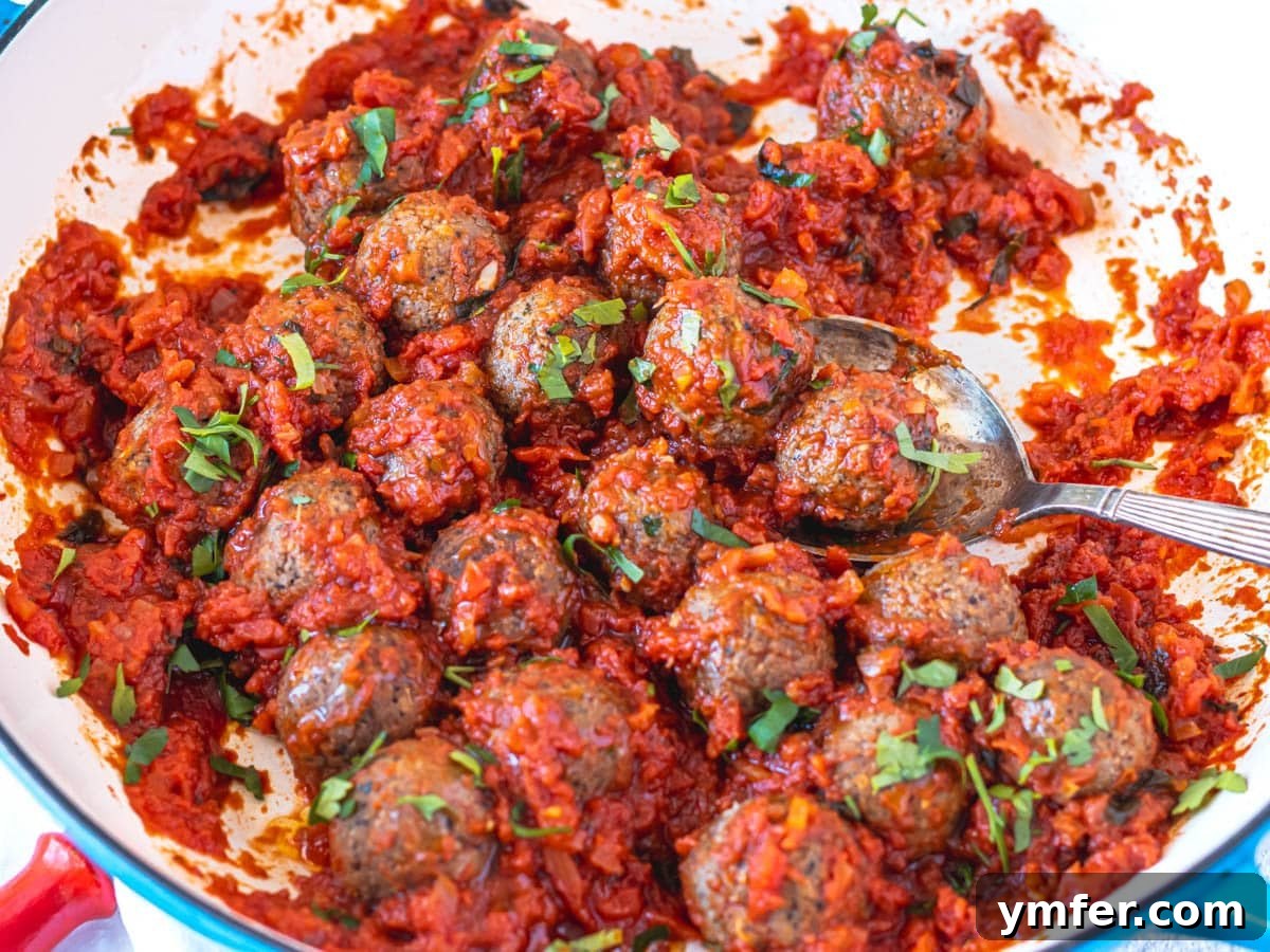 Rustic Marinara 4 Vegan meatballs covered in marinara sauce