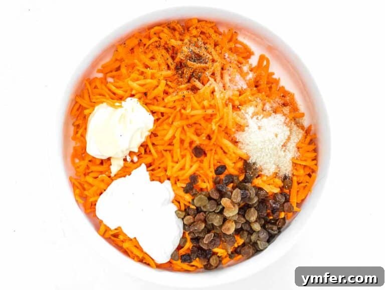 Sweet Carrot and Raisin Slaw 17 adding all ingredients for grandma's carrot raisin salad