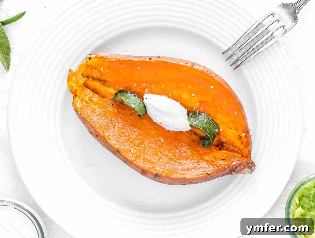 Sweet Potato in Minutes 13 Microwave sweet potato with butter and crispy sage leaves