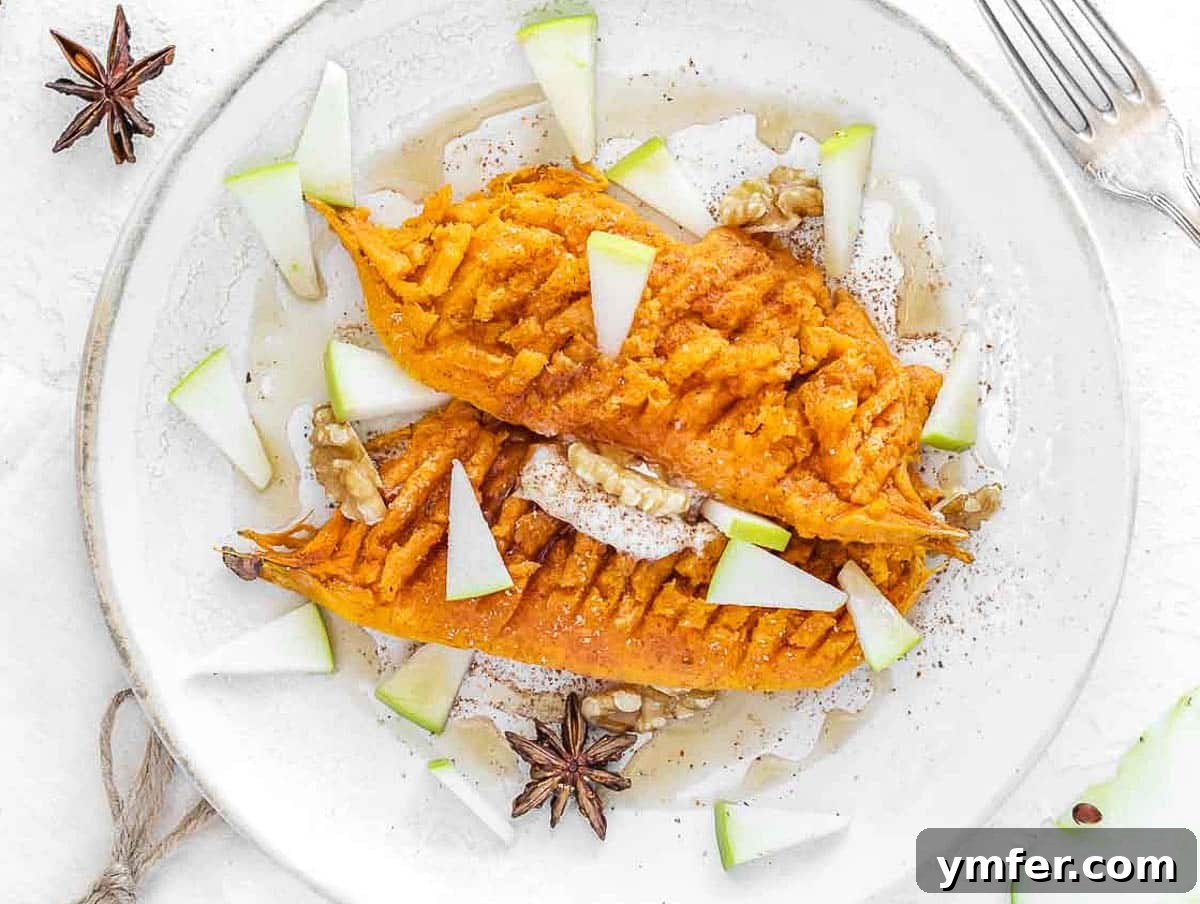 Sweet Potato in Minutes 15 Sweet potato as a dessert with cinnamon, apples, and maple syrup