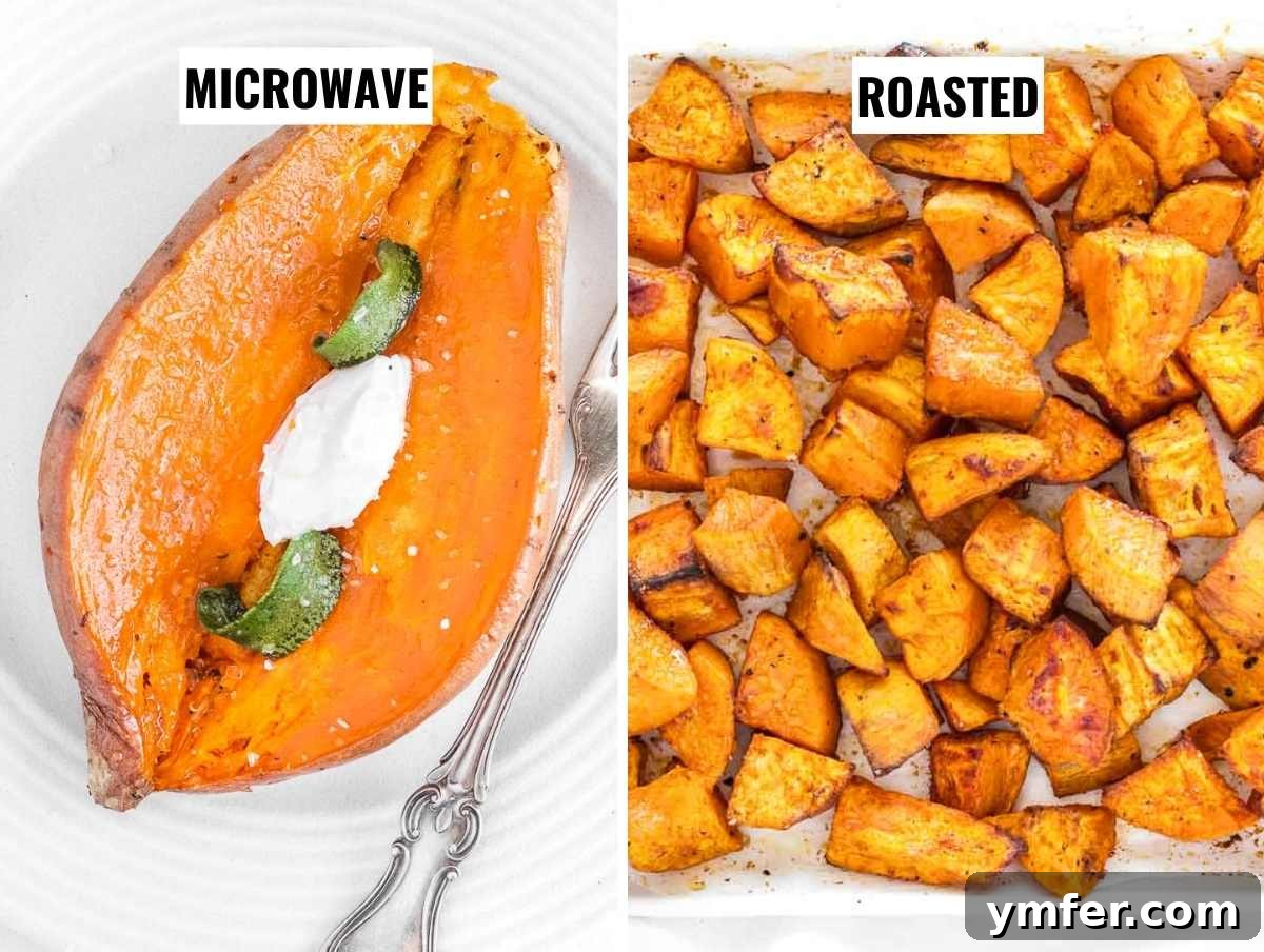 Sweet Potato in Minutes 16 Comparison of roasted vs microwave sweet potato textures and appearance
