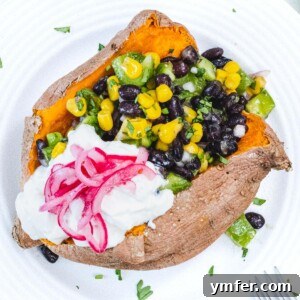 Microwave sweet potato with black beans