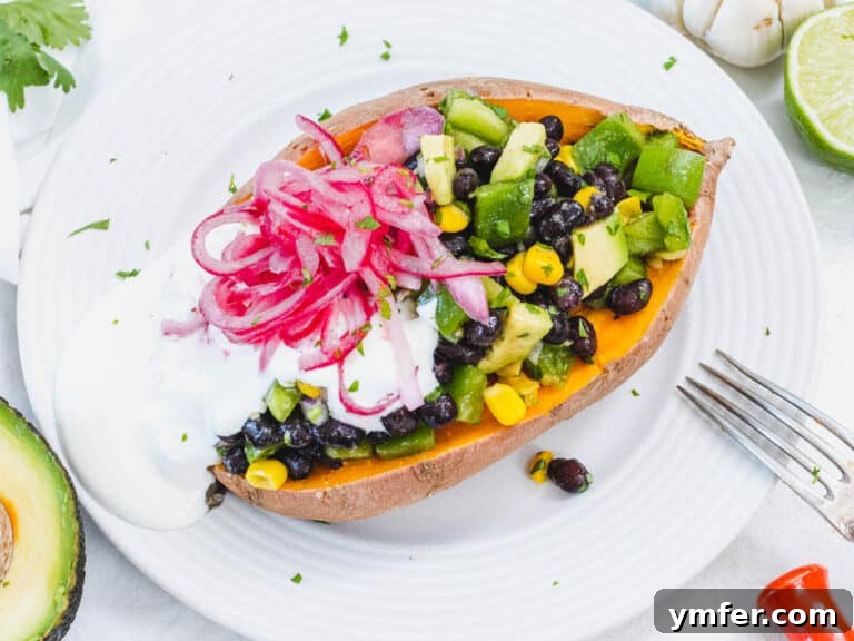 Sweet Potato in Minutes 20 Microwave stuffed sweet potato with pickled red onion and black beans