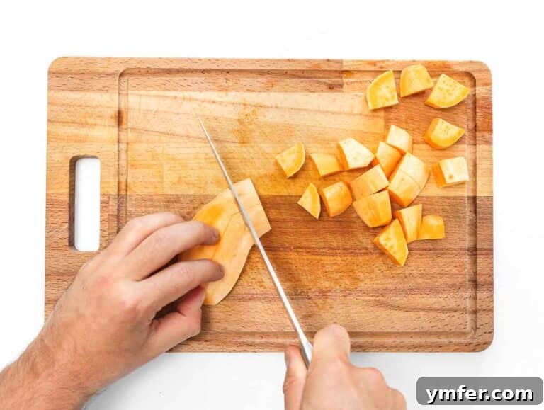Golden Roasted Sweet Potatoes 14 cutting sweet potatoes into dice
