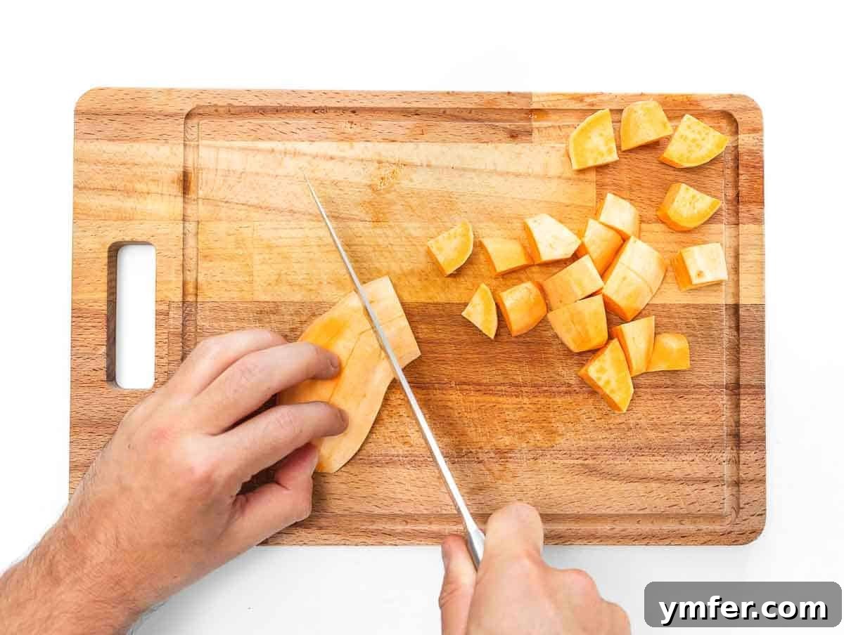 Golden Roasted Sweet Potatoes 6 cutting sweet potatoes into dice