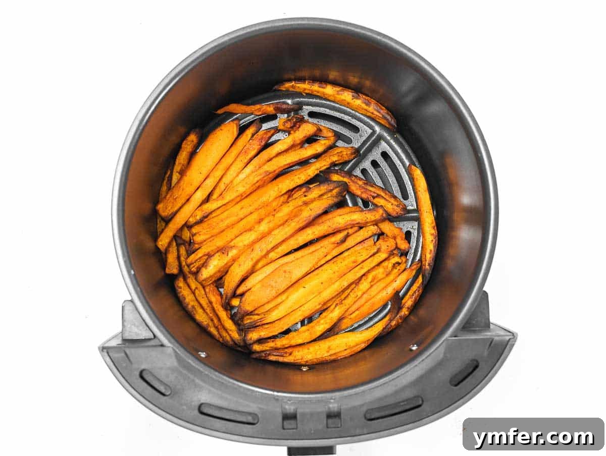 Golden & Crispy Air Fryer Sweet Potatoes 19 Air fryer sweet potato fries, cooked to a golden-brown finish.