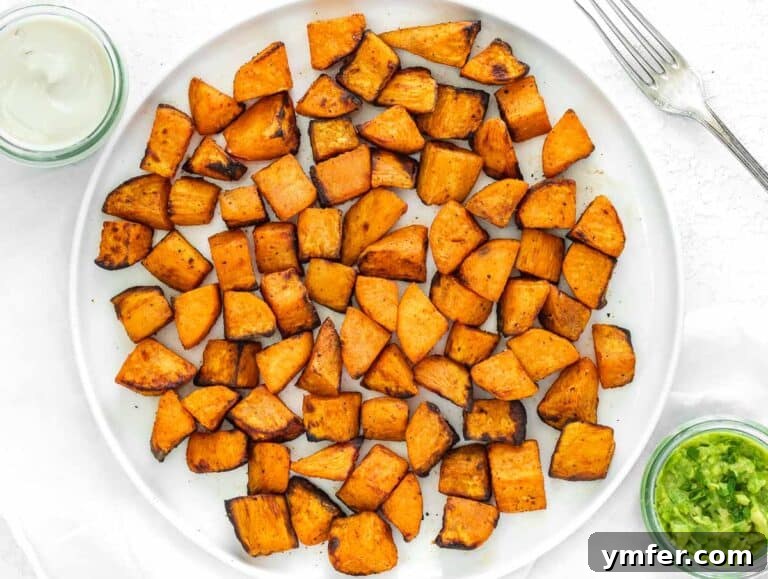 Golden & Crispy Air Fryer Sweet Potatoes 26 Sweet potato cubes with avo mash and sour cream