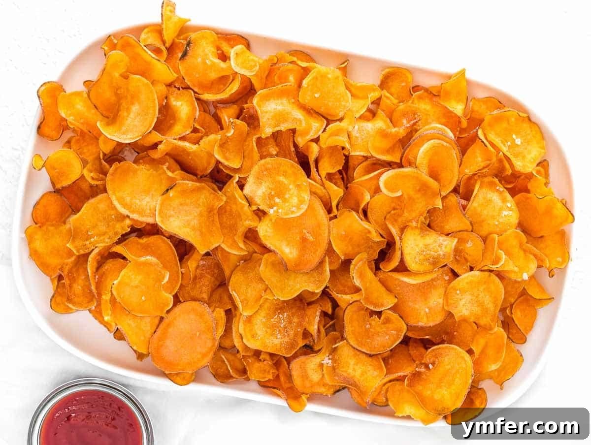 Artisan Sweet Potato Crisps 17 crispy sweet potato chips on a platter