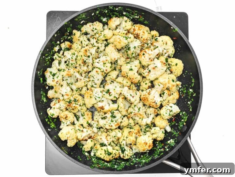 Cauliflower tossed in the sauce