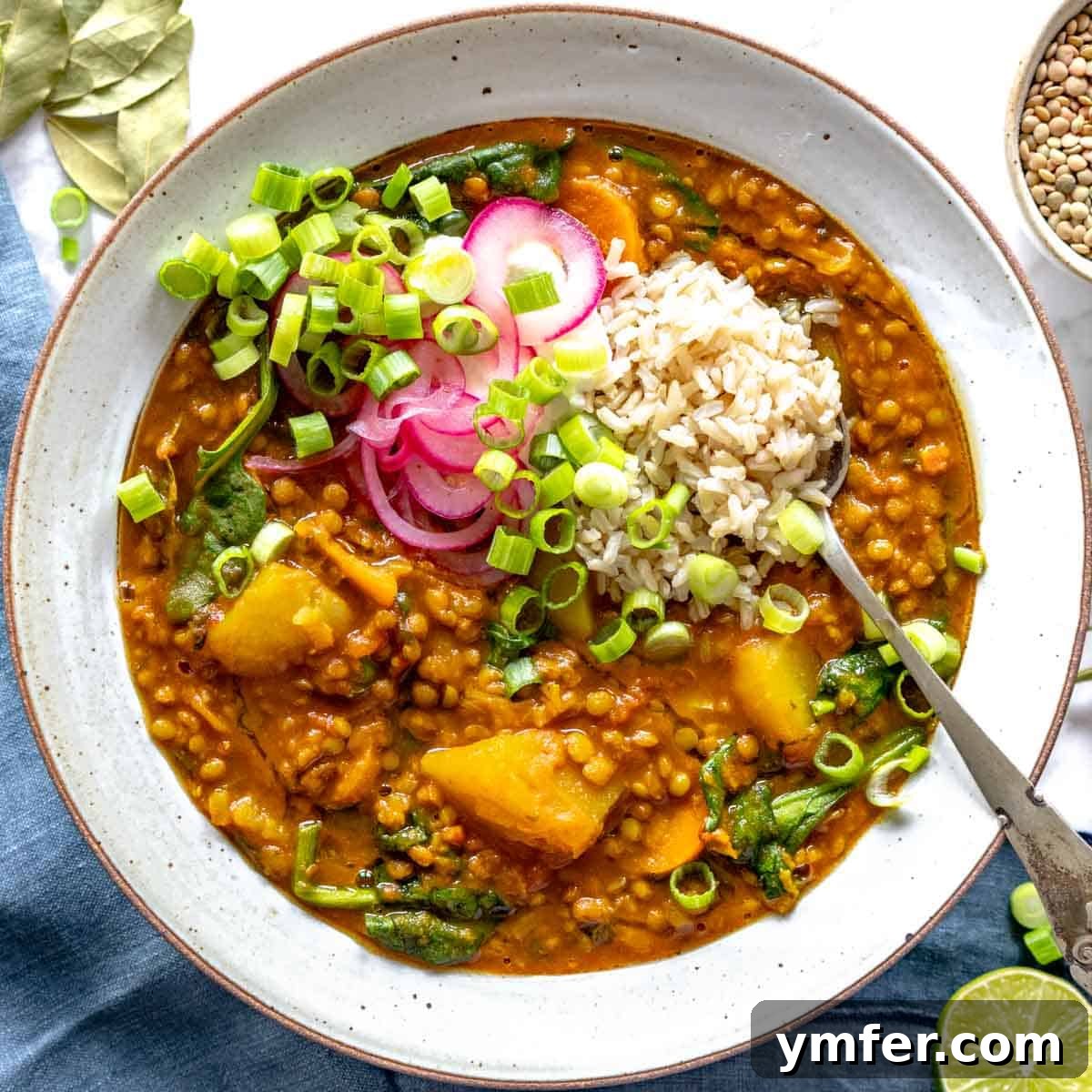 Hearty Lentil Harvest 30 Wholesome Recipes 7 A comforting bowl of curry lentil soup, garnished with fresh herbs.