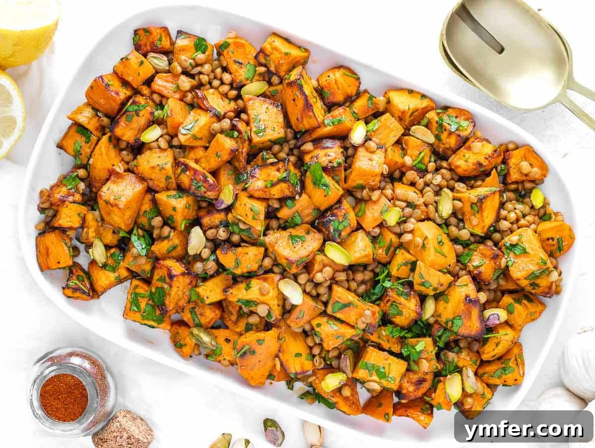 Hearty Lentil Harvest 30 Wholesome Recipes 8 A vibrant salad featuring tender lentils and roasted sweet potato cubes.