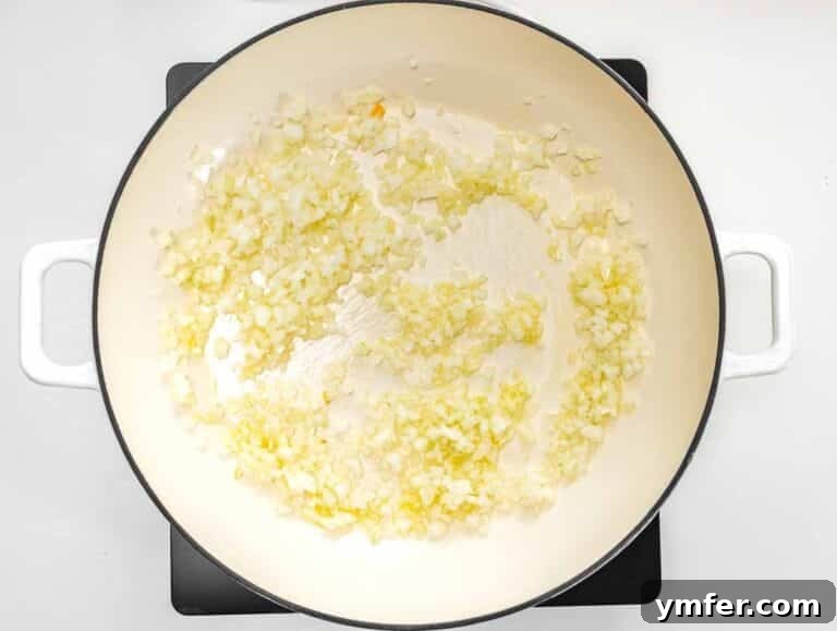 frying the onion in olive oil