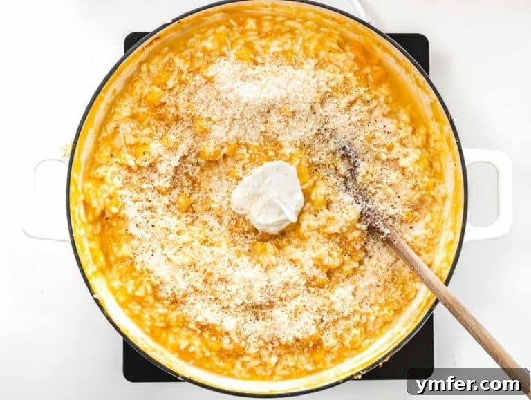 butter and parmesan added to the rice