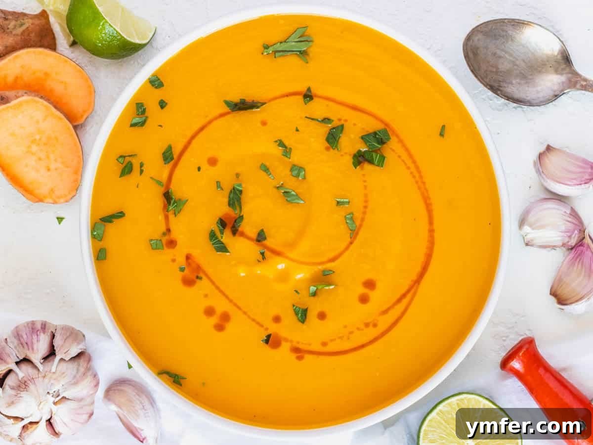 30 Simple Soup Solutions 7 Sweet potato soup garnished with chili oil