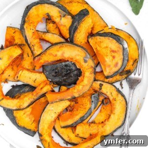 Golden Roasted Kabocha 13 Roasted kabocha squash on a white plate