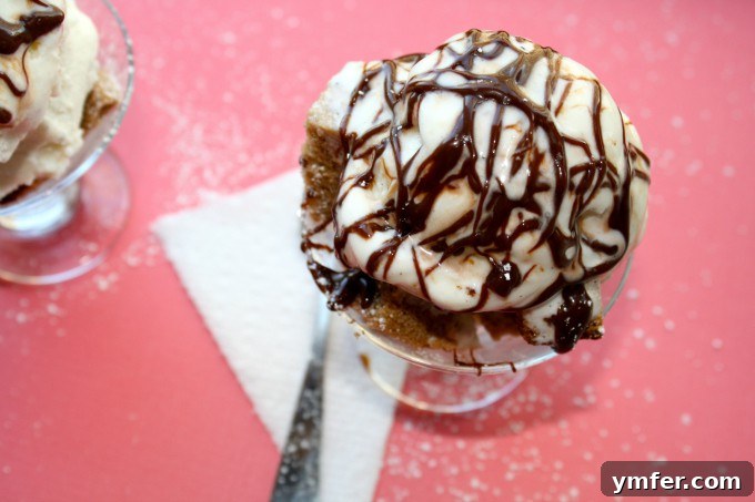 Pound Cake Parfait Sundae via Nutmeg Nanny Assembled pound cake parfait sundae, ready to be enjoyed, showing the delicious layers.