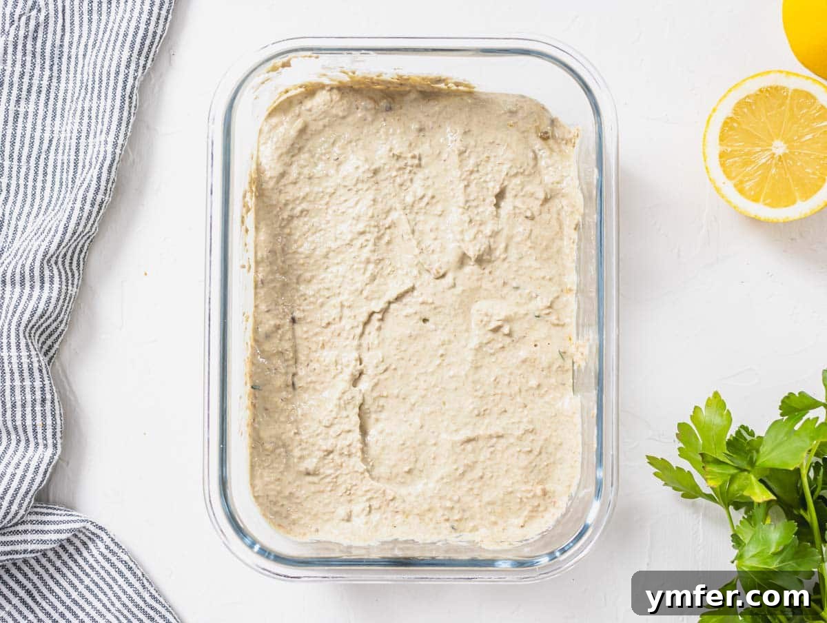 Lentil hummus stored in an airtight container
