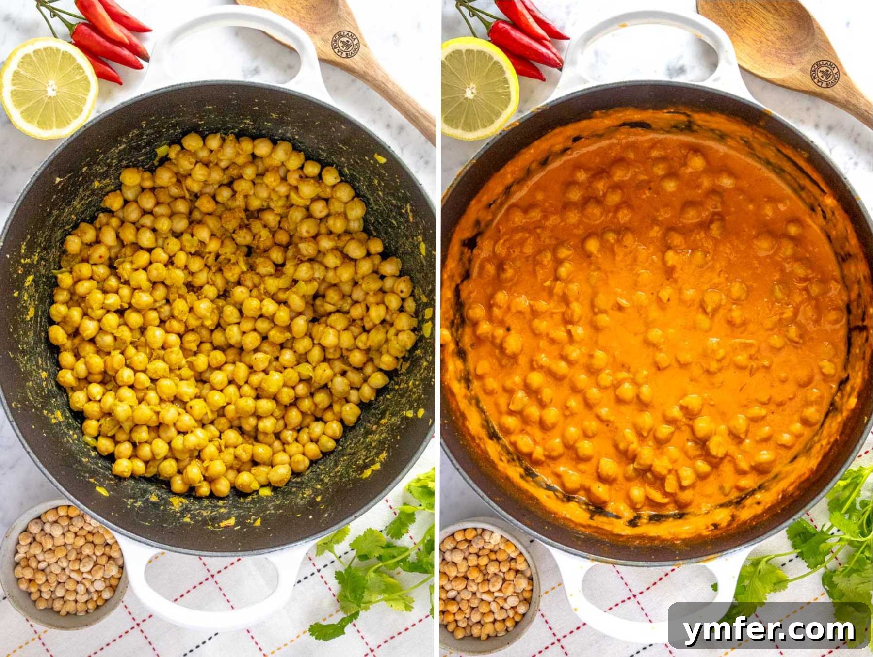 Creamy Coconut Chickpea Curry 6 Step 2 Simmering chickpeas in the broth, cream, and spices.