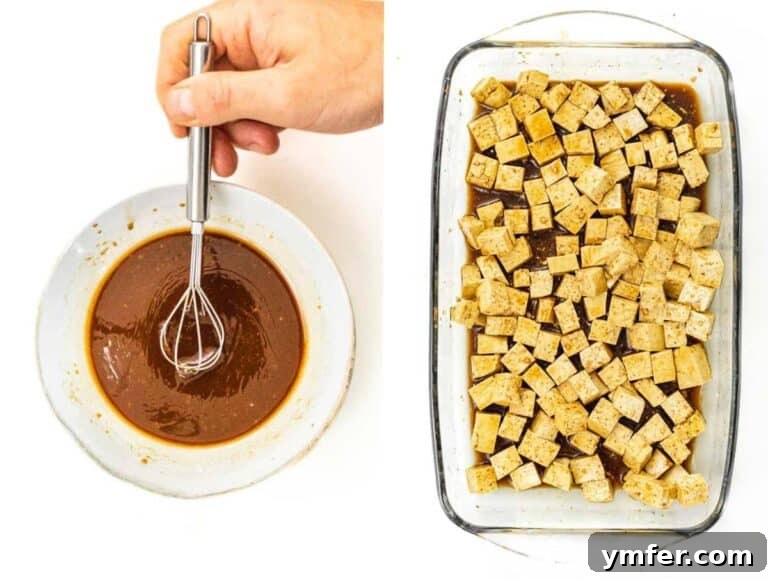 Kung Pao Tofu 14 Marinating the tofu in the sauce.