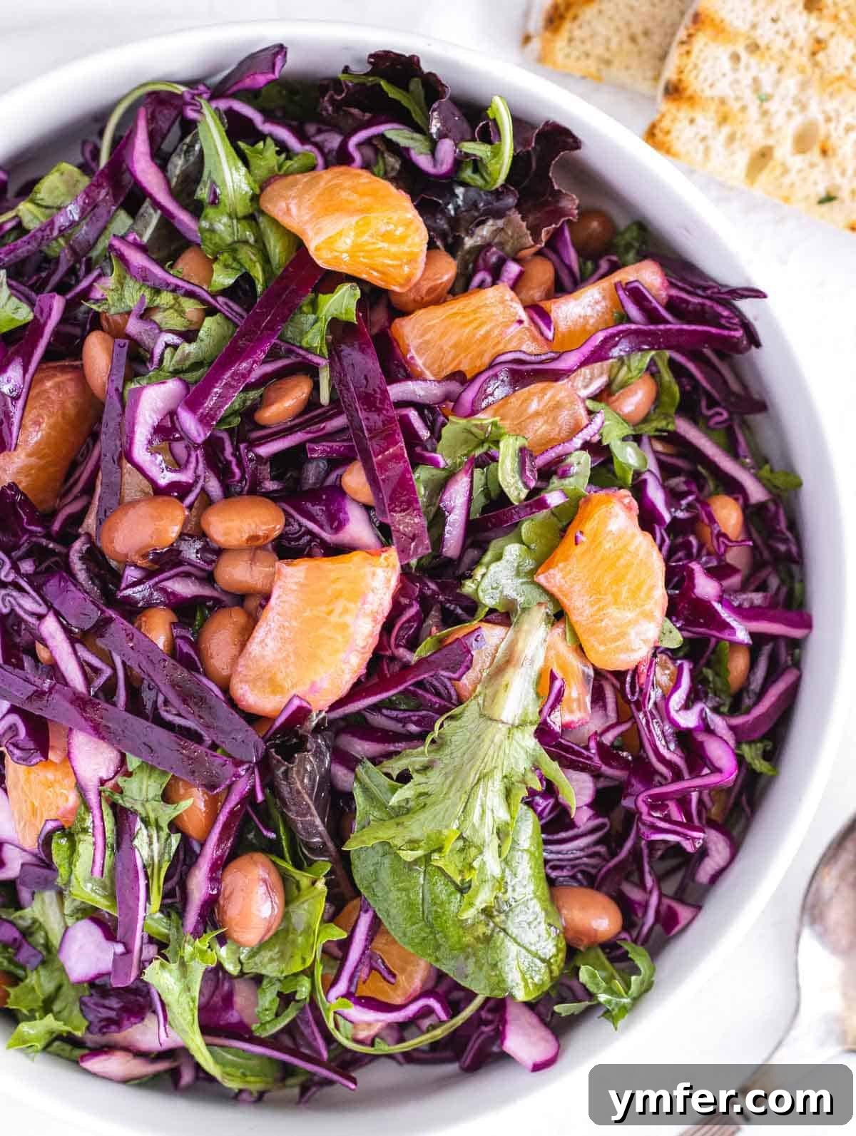 Zesty Red Cabbage Slaw 2 red cabbage salad in a white bowl