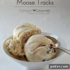 Homemade Moose Tracks Ice Cream with fudge swirls and peanut butter cups