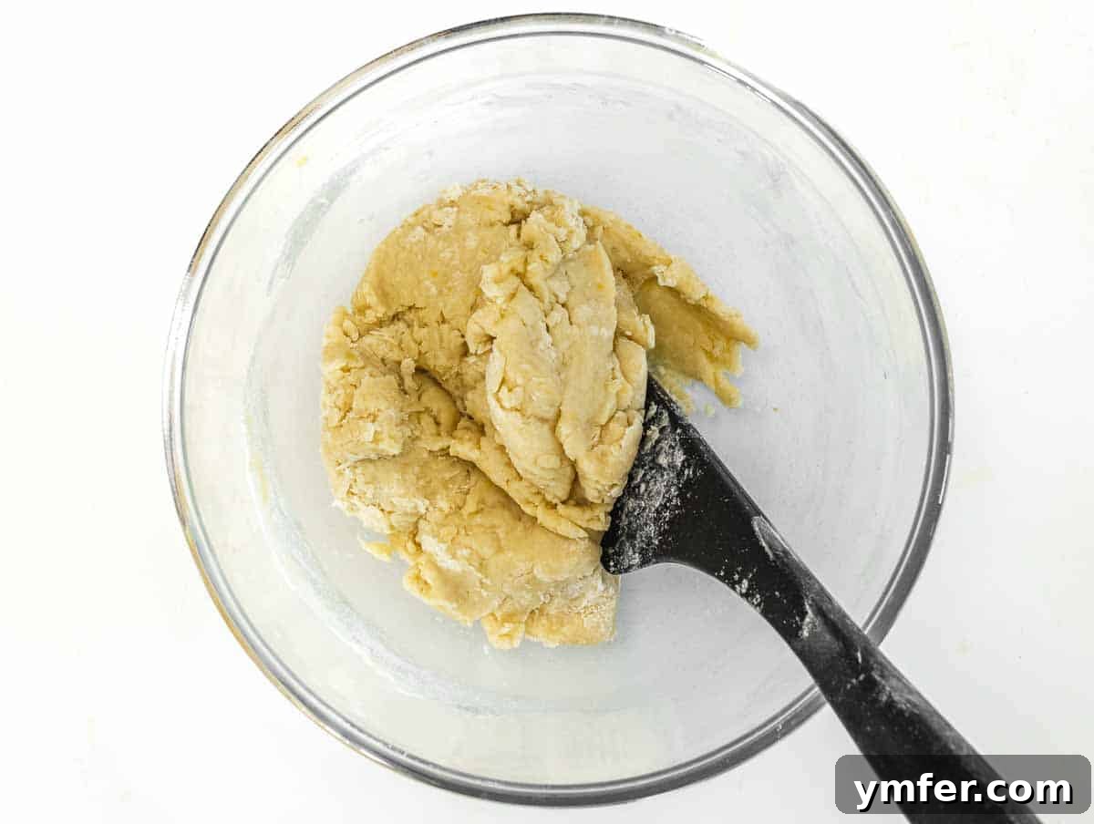 mix the pie crust with spatula, forming a dough