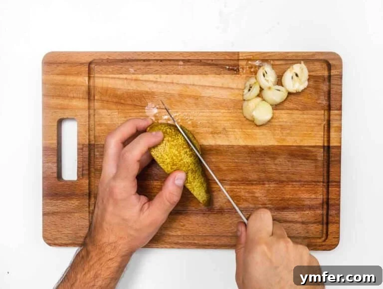 35 Effortless Dessert Delights 18 slivering off the bottom of the pears