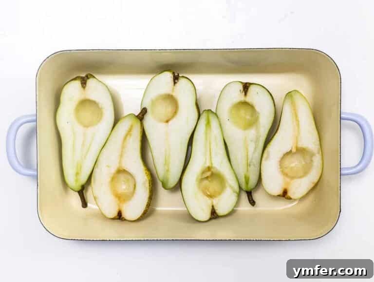 35 Effortless Dessert Delights 19 seeded pears in a baking pan