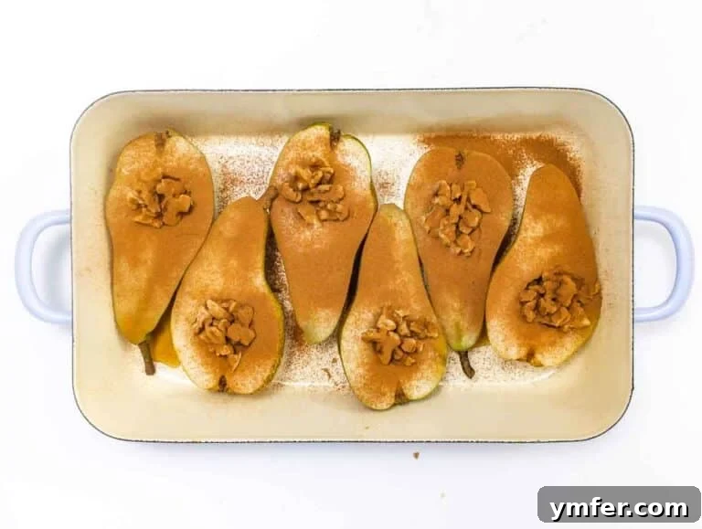 35 Effortless Dessert Delights 20 walnuts, maple syrup, and cinnamon in the pears