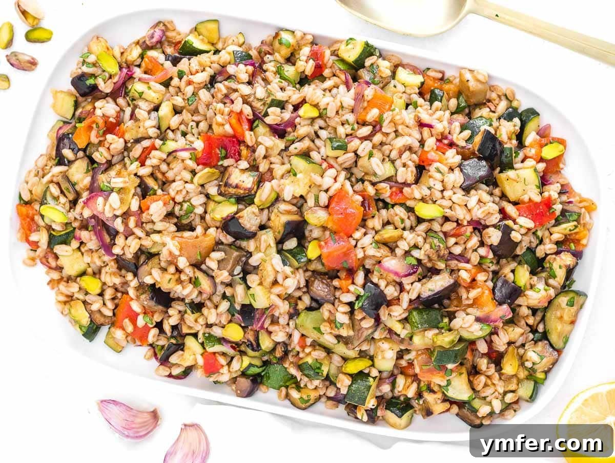 Hearty Barley Salad 13 farro salad on a serving platter