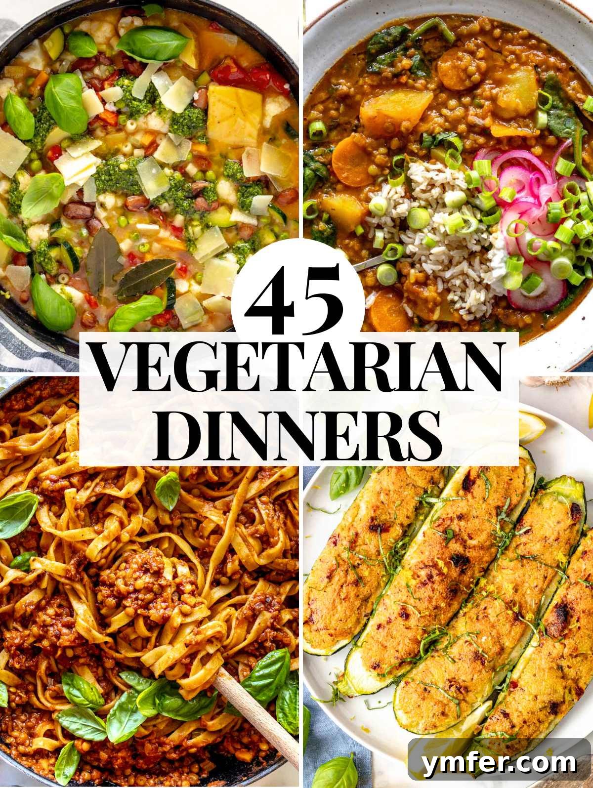 45 Effortless Vegetarian Dinner Ideas 2 vegetarian dinner ideas with soups, and one pot recipes.