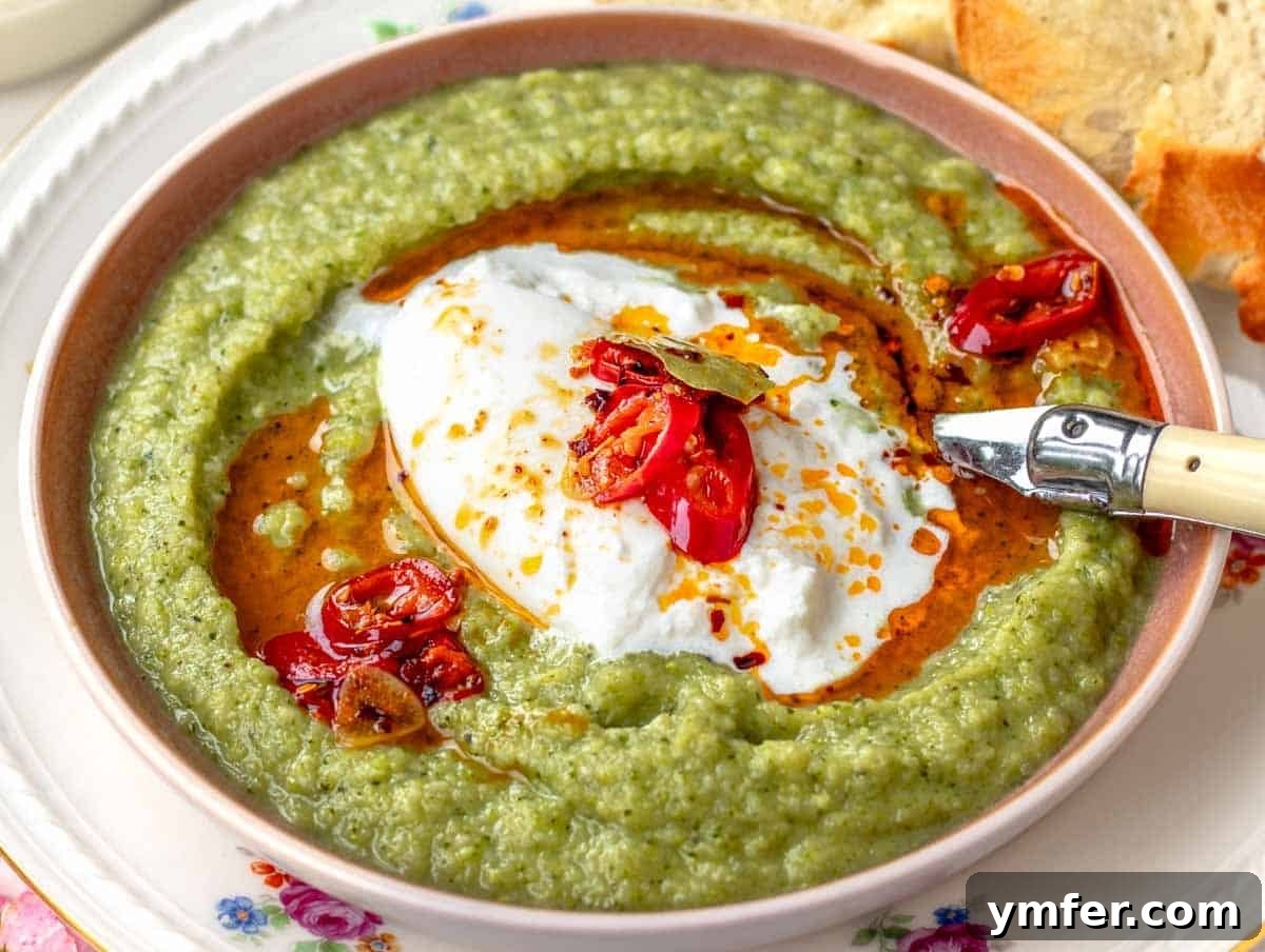 45 Effortless Vegetarian Dinner Ideas 16 Broccoli Soup with burrata and a spoon