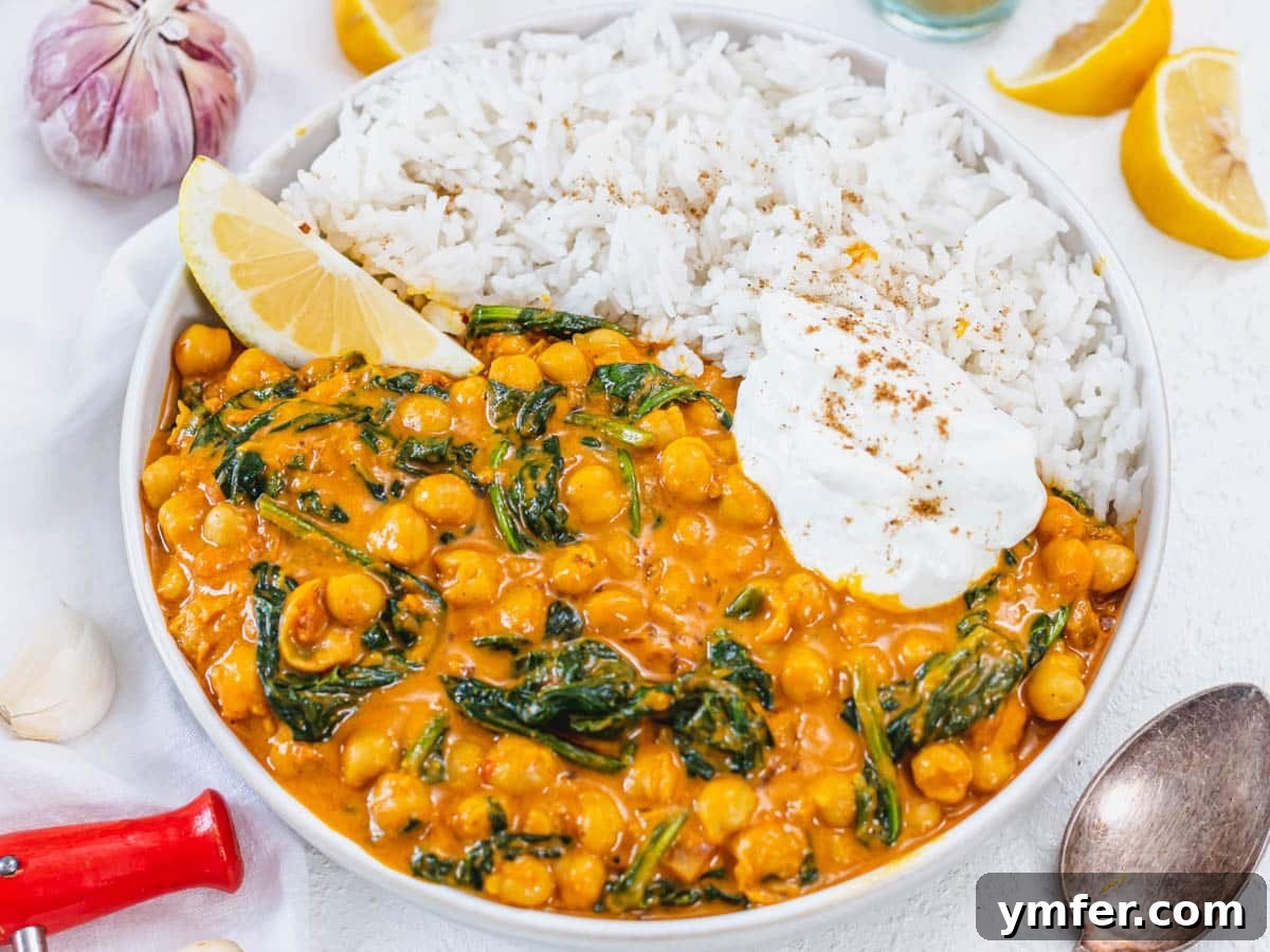 45 Effortless Vegetarian Dinner Ideas 40 chickpea curry with spinach