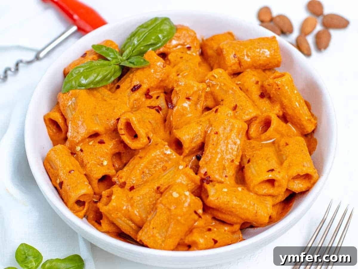 45 Effortless Vegetarian Dinner Ideas 9 Red Pepper Pasta is a bowl with basil