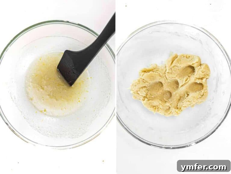 Mixing the wet and dry ingredients in a bowl.