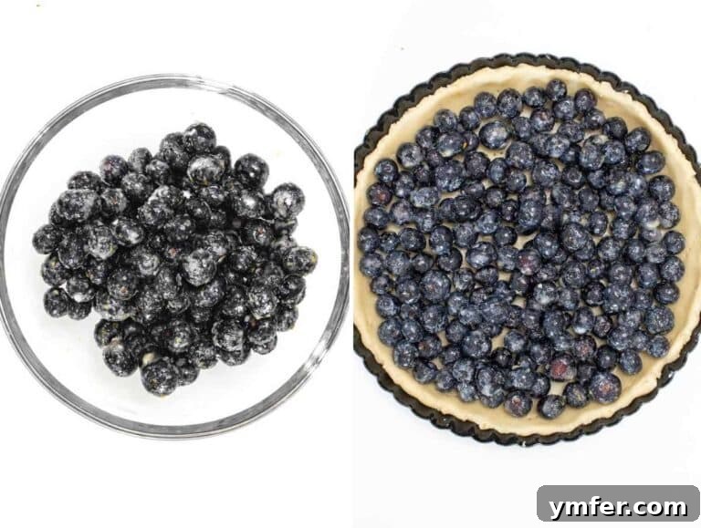 Preparing the blueberries and putting them on the tart.
