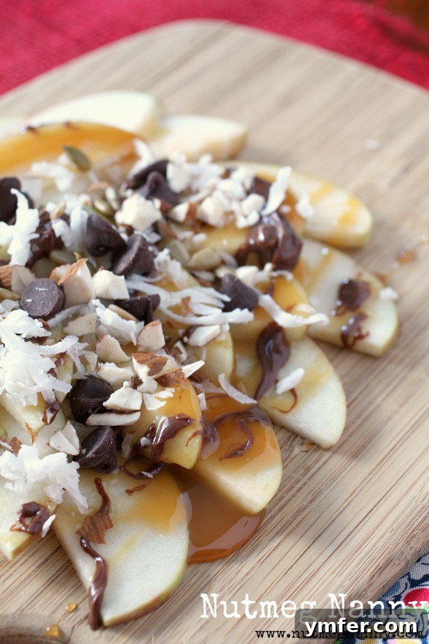 Apple Nachos by Nutmeg Nanny drizzled apple nachos.