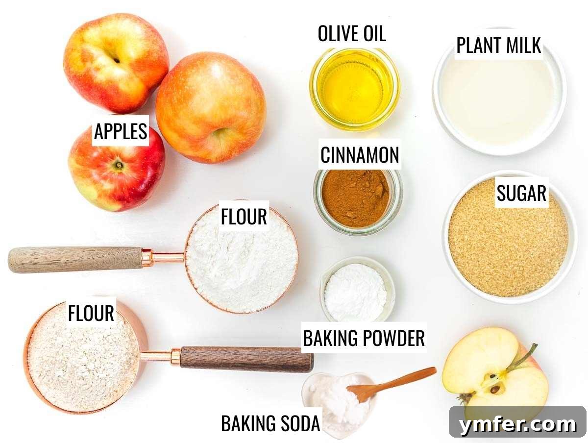 Cinnamon Apple Vegan Muffins 4 All ingredients for vegan apple muffins laid out on a table