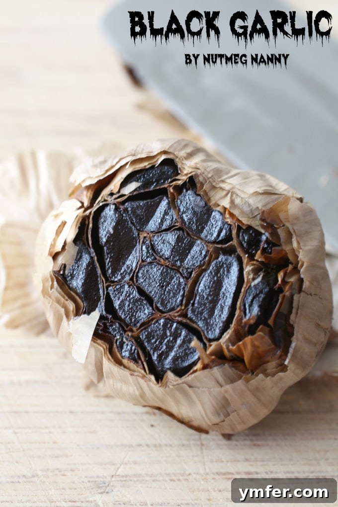 Black Garlic for Mayonnaise Rich, dark black garlic cloves, an essential ingredient for gourmet cooking and unique spreads like black garlic mayonnaise.