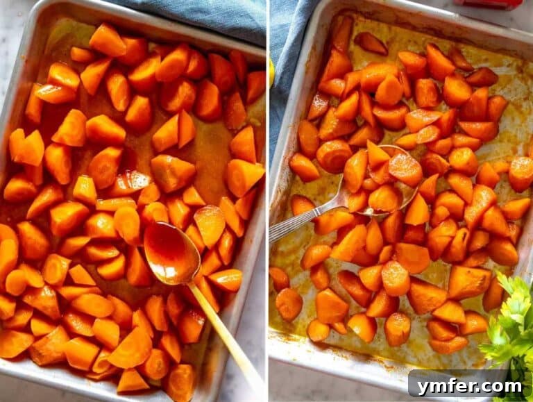 Fiery Honey Glazed Roasted Carrots 12 Carrots before and after glazing.