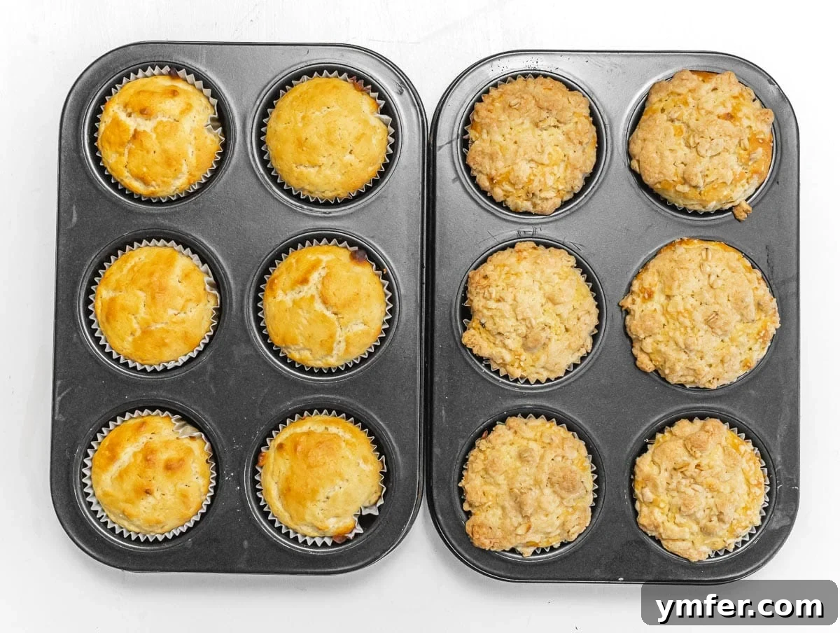 Freshly baked lemon muffins in a pan, golden brown and risen.