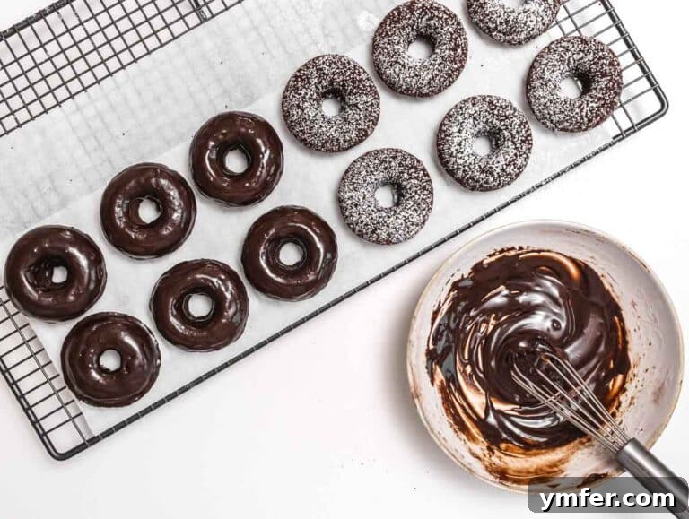 Decadent Chocolate-Coated Doughnuts 19 Chocolate glaze in a bowl and donuts