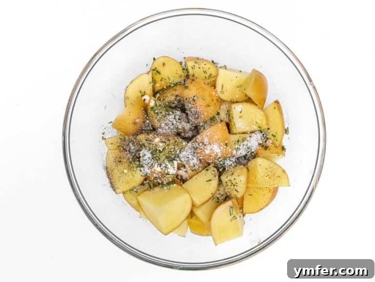 Potatoes in a bowl with herbs