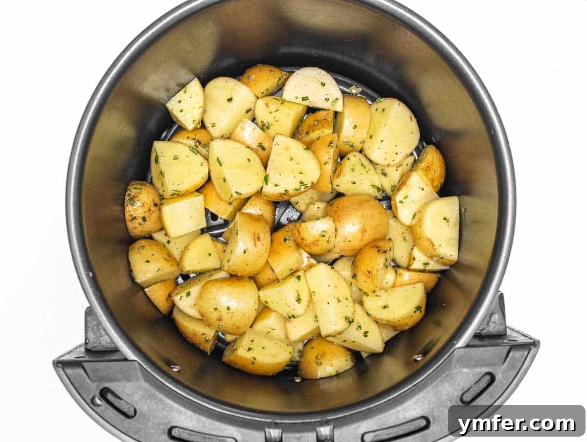 Crispy Air Fryer Potatoes 8 potatoes in air fryer basket