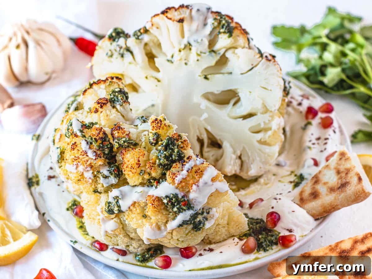 Glorious Whole Roasted Cauliflower 11 Whole roasted cauliflower with chermoula, pita bread and fresh lemon