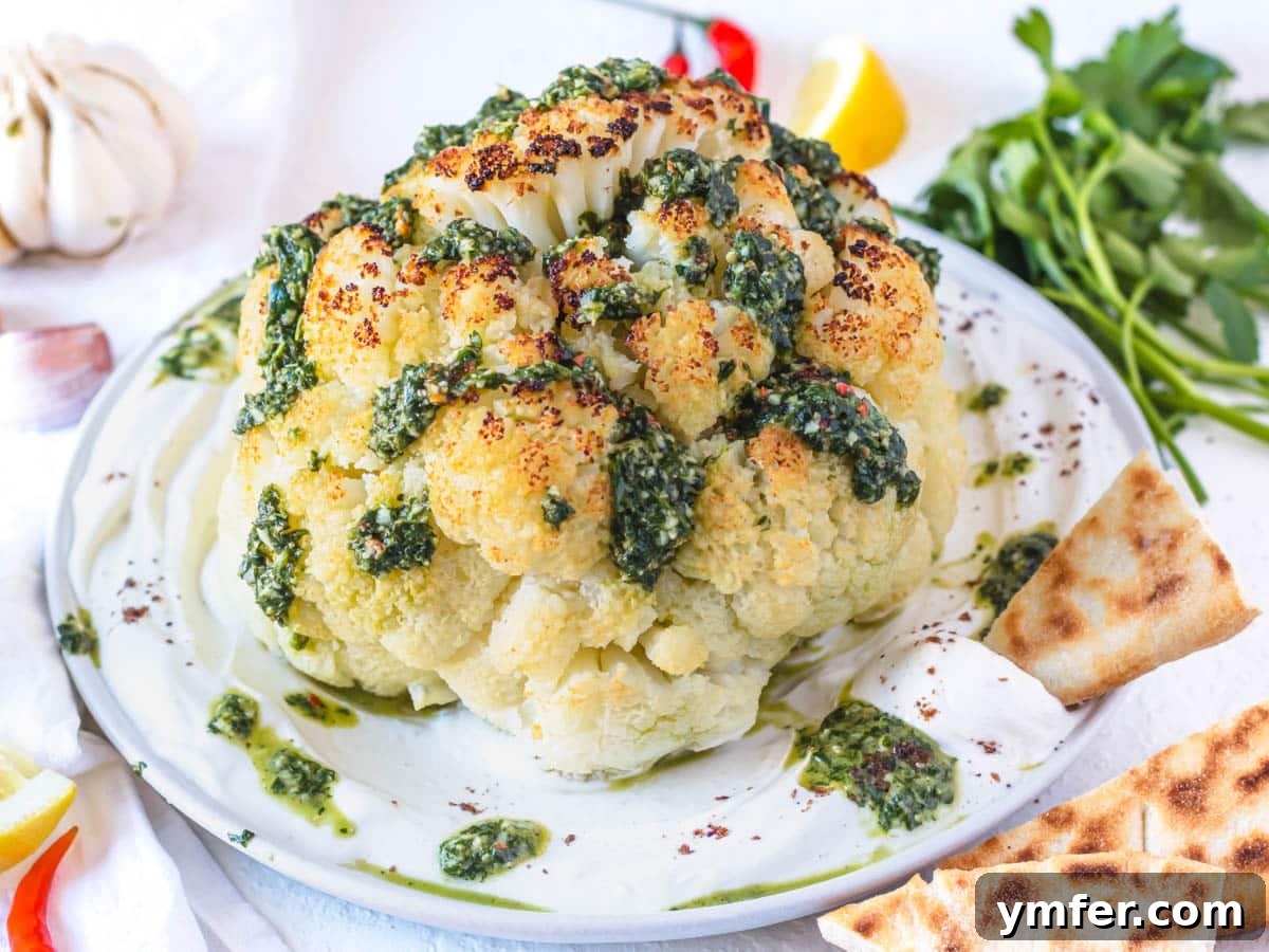 Glorious Whole Roasted Cauliflower 10 whole roasted cauliflower with yogurt, chermoula and pita bread