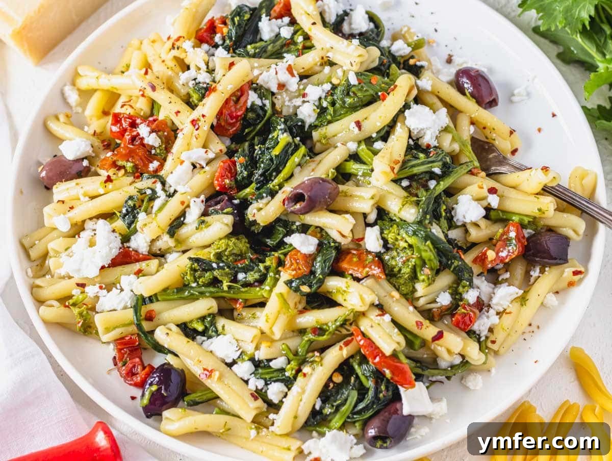 Quick & Delicious: 20 Easy Broccoli Recipes 16 Casarecce pasta with broccoli rabe, sun-dried tomatoes, and crumbled feta cheese.