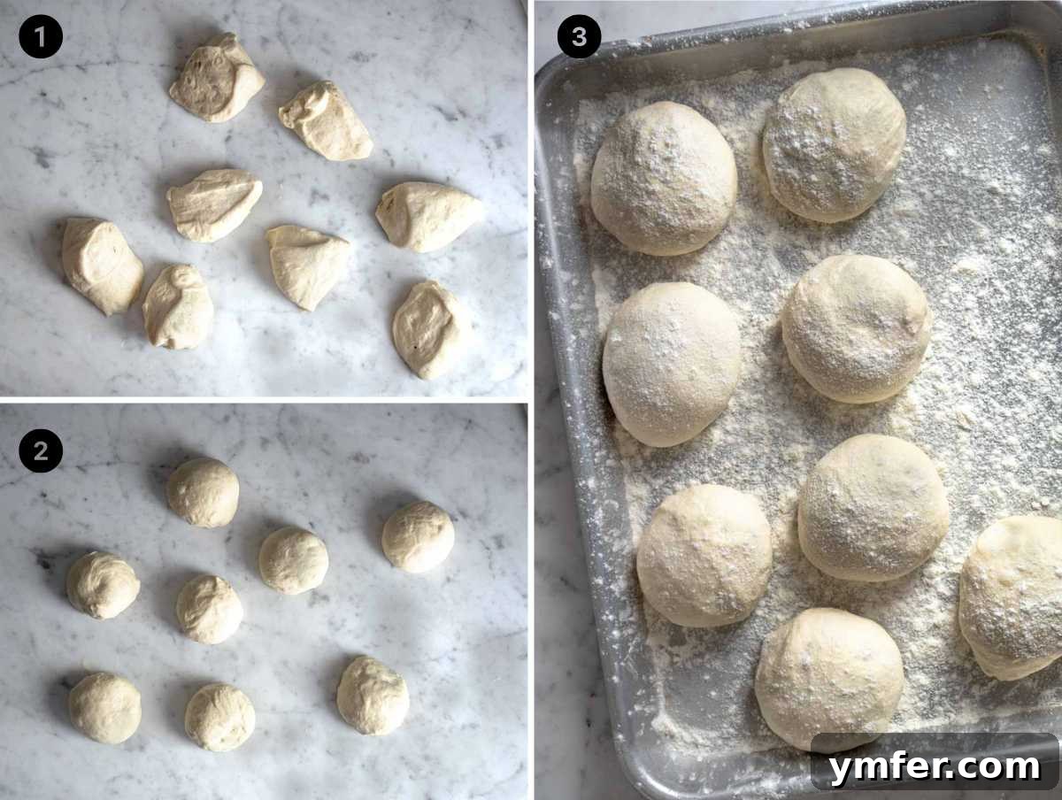 Pillowy Naan 10 Smaller naan dough balls arranged on a floured surface, ready for the final shaping.